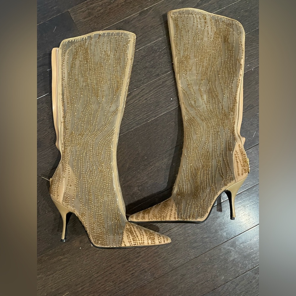 AMAZING Y2K SEGIO ROSSIE GOLD BEADED KNEE BOOTS 38